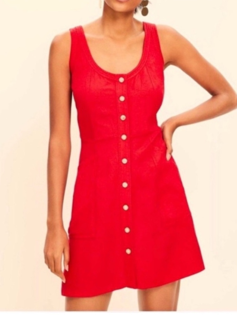 LOFT Red Button-Front Tank Mini Dress